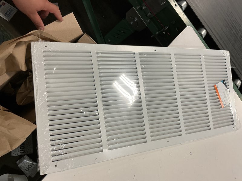 Condition photo showing Good Condition for ez-flo 30 x 12 inch (duct opening) return air vent cover for wall or ceiling, solid steel return air grille, hvac vent cover, white, 61648