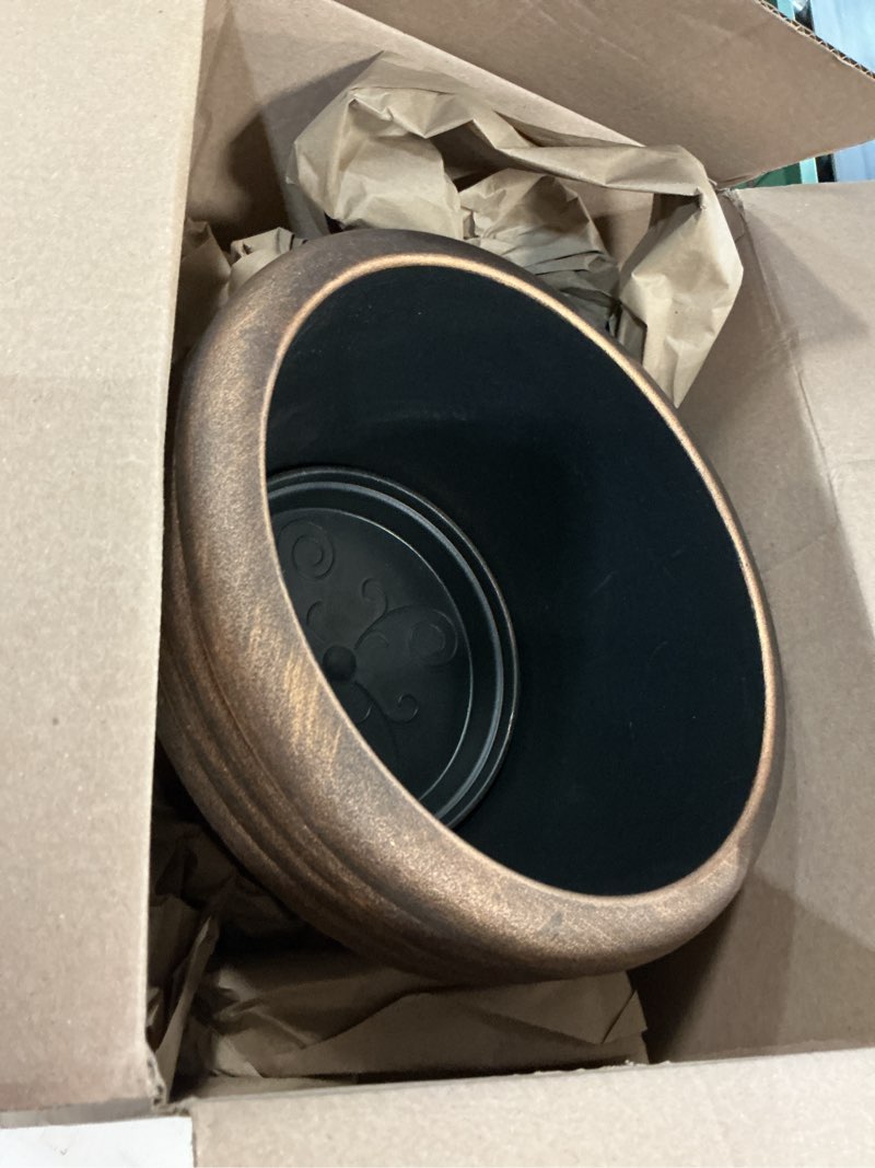 Condition photo showing Good Condition for fodetyff 12 inch large planter pot for plants indoor outdoor, 4 pack plastic flower pots with drainage hole & tray, modern decorative garden pot with saucer, plant container for house gold 12 inch-4 pack