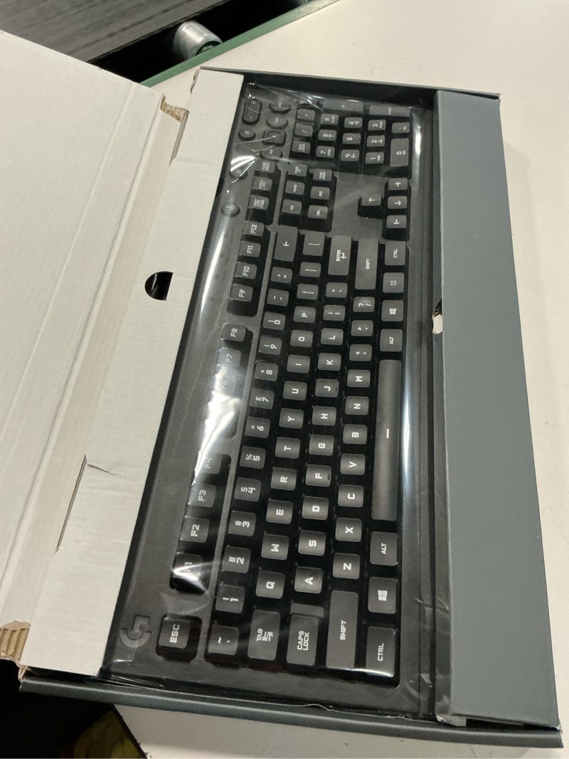 Condition photo showing New/Like New for Logitech G213 Prodigy Gaming Keyboard - Wired RGB Backlit Keyboard with Mech-Dome Keys, Palm Rest, Adjustable Feet, Media Controls, USB, Compatible with Windows – Black