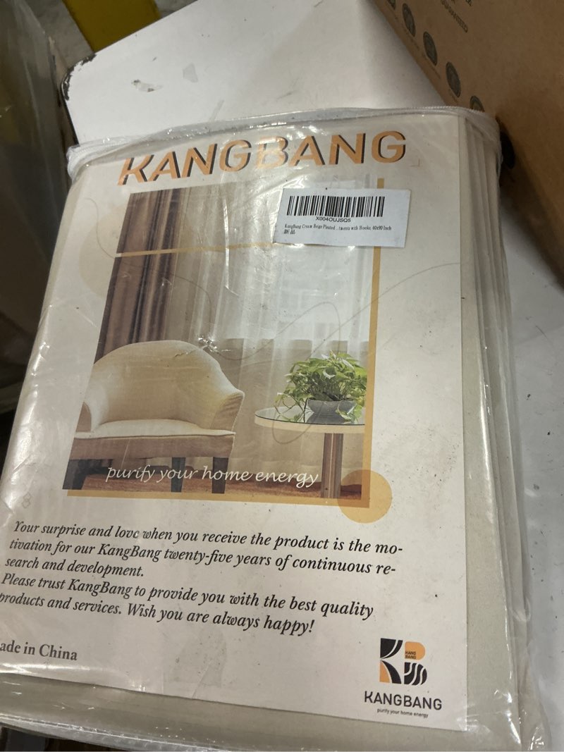 Condition photo showing New/Like New for kangbang cream pinch pleated blackout curtains 90 inches long, thermal insulated sound dampening for cozy bedroom living room, scandinavian modern silk drapes with hooks(2 panels,40wx90l) cream 40"w x 90"l (pack of 2)