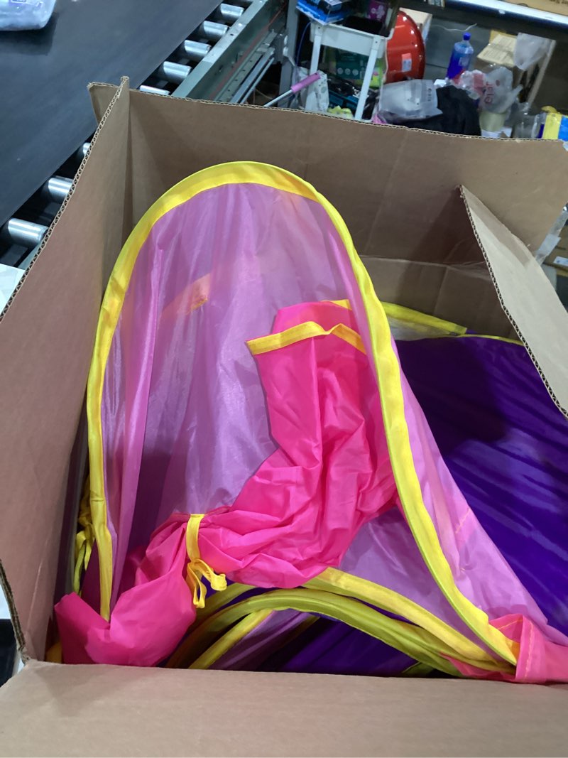 Condition photo showing As Is for Playz 5pc Kids' Play Tents & Tunnels - Ball Pit for Toddlers, Basketball Hoop, Crawling Tubes, Pop-Up Playhouses, Baby Obstacle Course for Indoor or Outdoor Use Pink, Purple and Yellow
