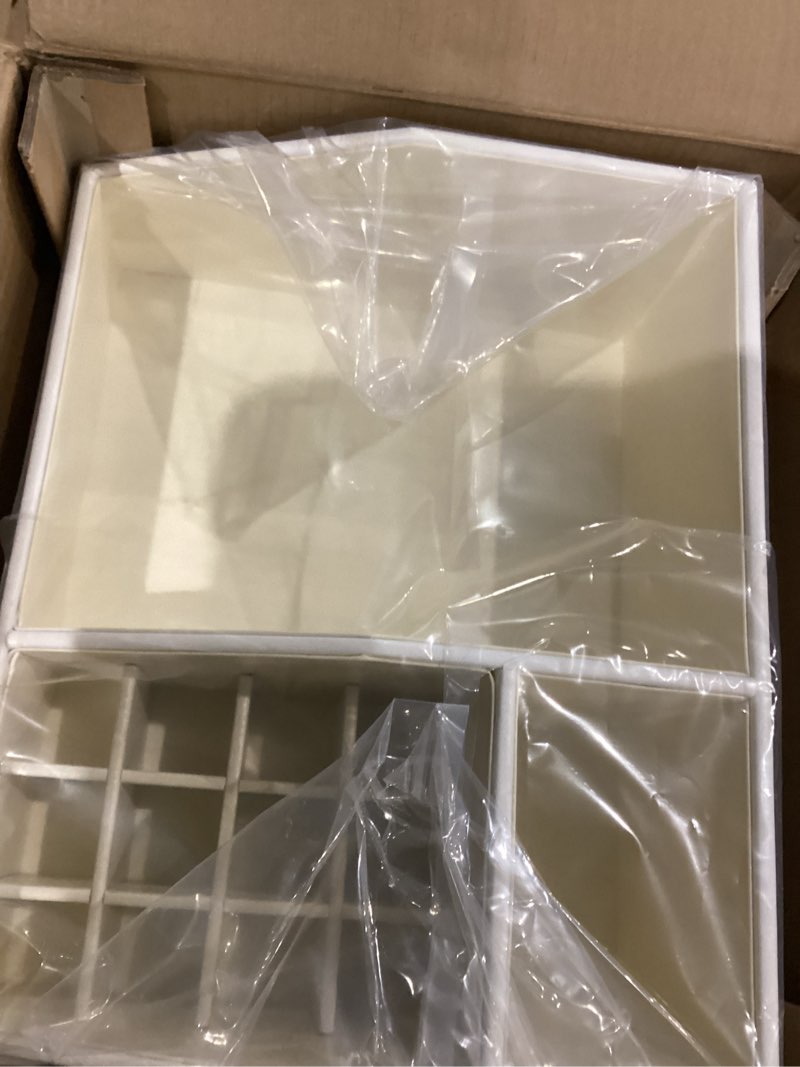 Condition photo showing Good Condition for Vlando Makeup Organizer for Vanity,Large Capacity Countertop Organizer with Drawers, PU Leather Cosmetic Display Case for Lipstick,Brushes,Skincare,Nail polish and Bedroom Storage (White) 3 layers-White