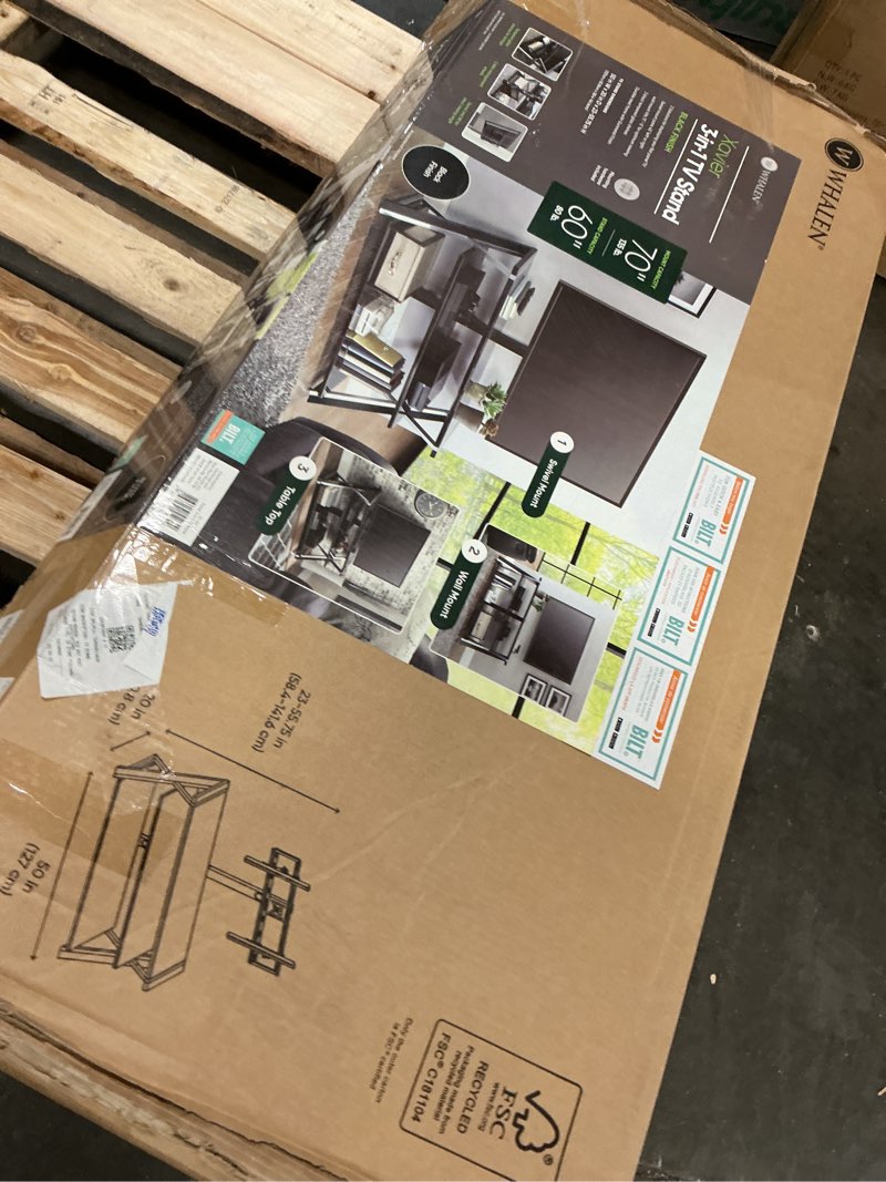 Condition photo showing As Is for whalen xavier 3-in-1 tv stand for tvs up to 70", with 3 display options for flat screens, black with silver accents