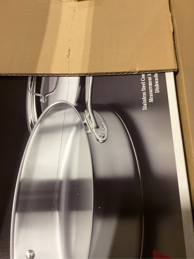 Condition photo showing New/Like New for cuisinart stainless steel, 5.5 quart sauté pan w/ cover, helper handle, chef's classic, 733-30h