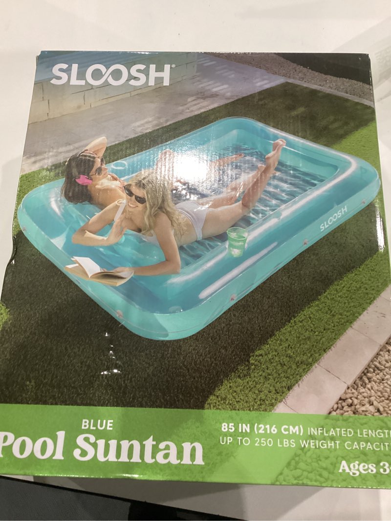 Condition photo showing New/Like New for SLOOSH Inflatable Tanning Pool Lounger Float, 85" x 57" Extra Large Pool Floats Adult with Pillow, 4 in 1 Suntan Tub Raft Floatie,Sunbathing Bed Lounge for Water Blow Up Ball Pit Party Gifts, XL-Blue