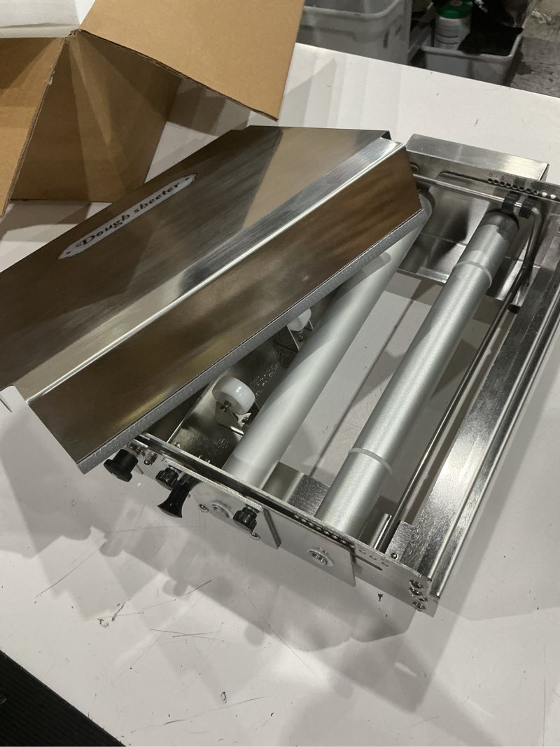 Condition photo showing As Is for folding dough sheeter machine,12" manual stainless steel dough roller