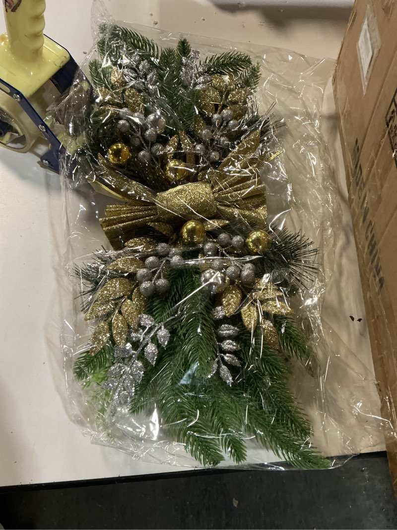 Condition photo showing New/Like New for 16 pack Outdoor Christmas Decorations Christmas Swags for Decorating Prelit Wreaths for Windows Pine Branch Stair Teardrop Swag Christmas Wreath for Front Door Blue Diwali Decorations for Home