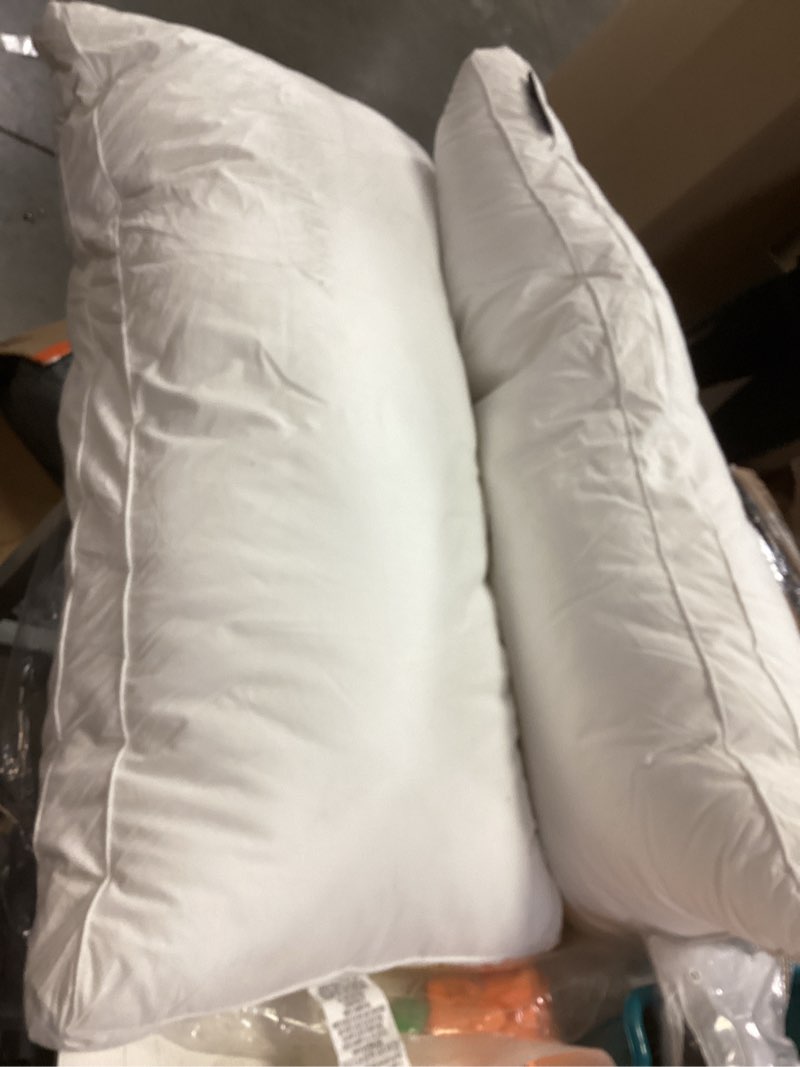 Condition photo showing Good Condition for Hotel Grand Goose Feather Down Fiber Pillows King Size Set of 2, 100% Cotton Cover Hotel Collection Gusseted Bed Pillows for Back, Stomach or Side Sleepers, White