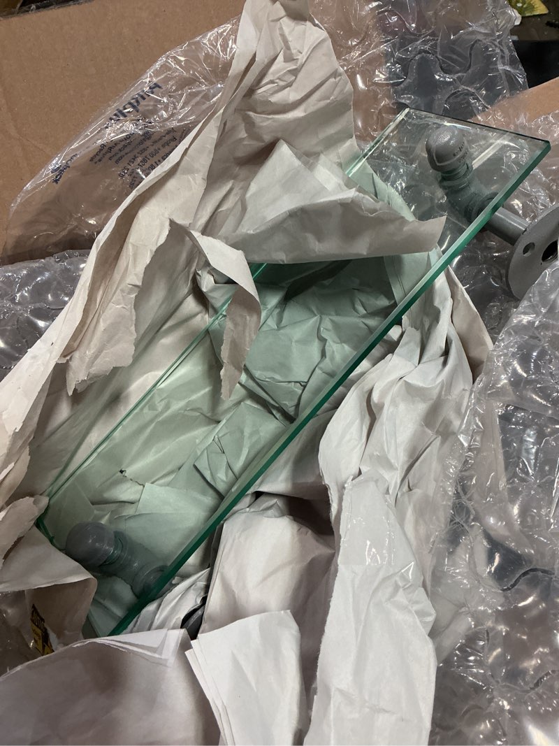 Condition photo showing Good Condition for Allied Brass P-400-16-GS Pipeline Collection 16 Inch Glass Shelf, Matte Gray 16 Matte Gray