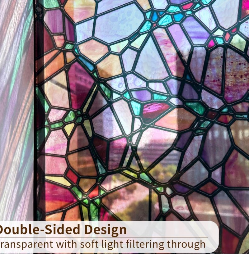 funlife Hand-Drawn Stained Glass Window Film, Double-Sided Thickened Static Cling Window Cling, Non-Adhesive Glass Windows Decor for Window Glass Door, 29.53"x118", Autumn Boho Cobblestones