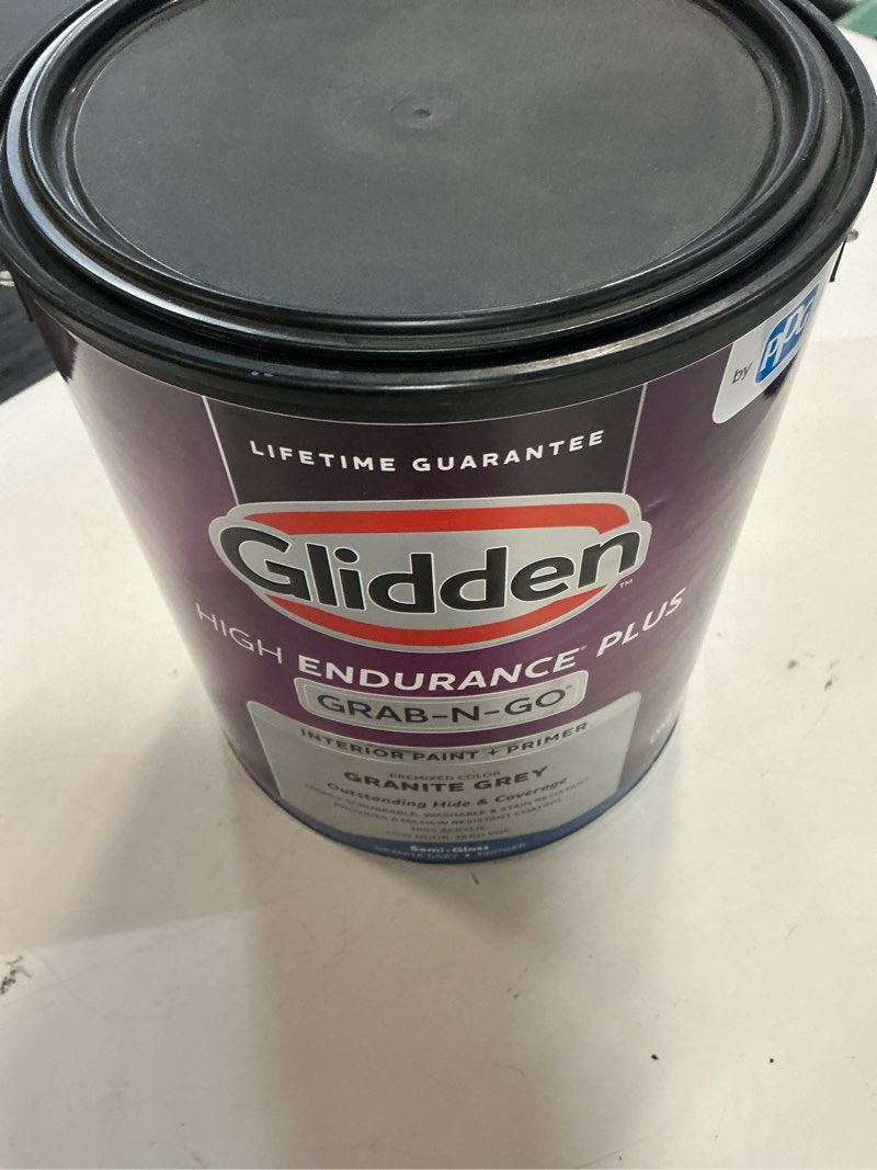 Condition photo showing New/Like New for glidden hep grab-n-go granite grey / gray semi-gloss interior paint with primer  1 gallon