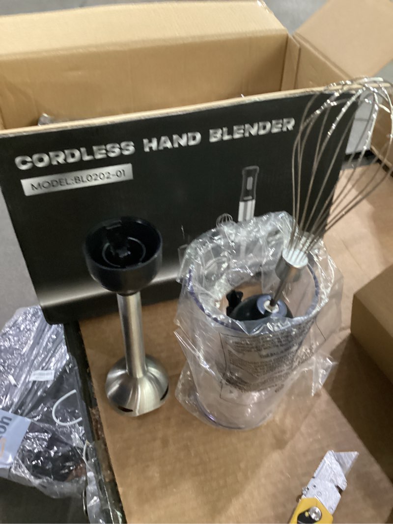 Condition photo showing Good Condition for cordless immersion hand blender, 5-in-1 variable speed blender handheld,rechargeable with 2000mah battery, bpa-free & dishwasher-safe accessories:700ml beaker,chopper,whisk & milk frother,grey