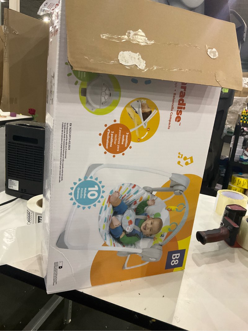 Condition photo showing As Is for Bright Starts Playful Paradise Portable Compact Automatic Baby Swing with Music, Unisex, Newborn +