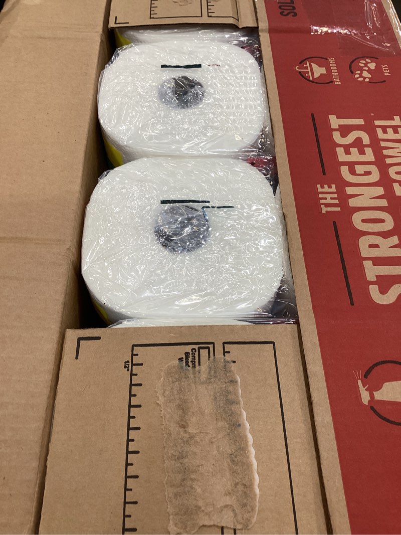 Condition photo showing Good Condition for brawny tear-a-square 3-ply paper towels, 8 triple rolls = 24 regular rolls, strong, absorbent, and durable with 3 sheet sizes (quarter, half, full) triple 8 triple rolls