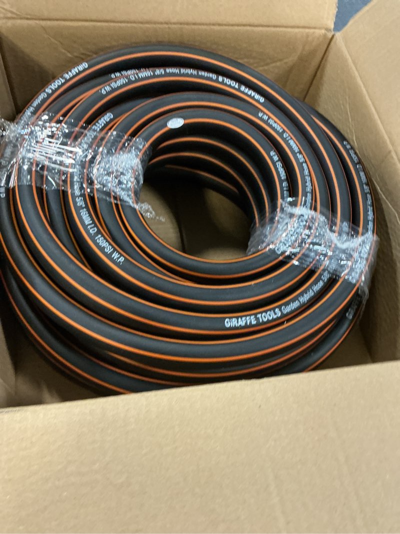 Condition photo showing Good Condition for giraffe tools garden hose 5/8", custom length, heavy duty, no kink, flexible, rubber garden hose, leakproof water hose, 600 burst psi, 50ft male to female hose