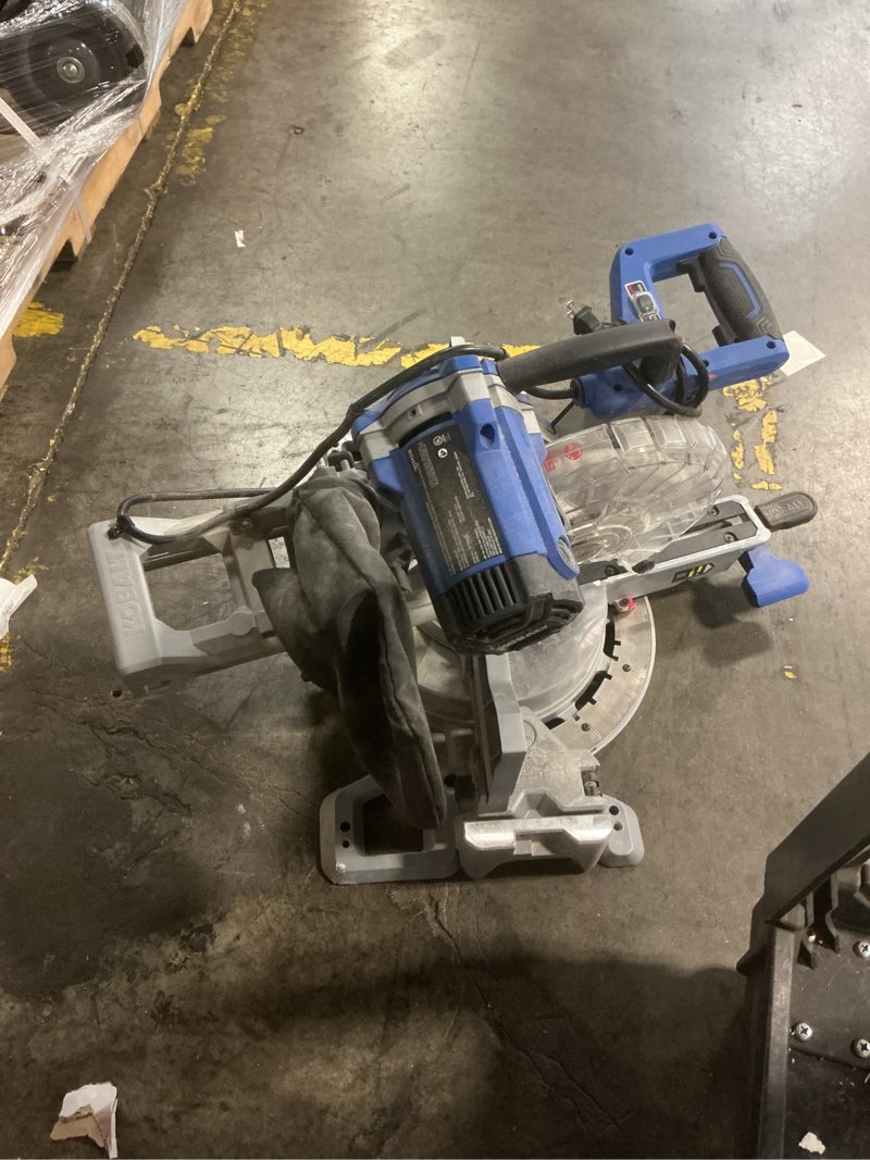 Condition photo showing As Is for kobalt 10-in 15-amp dual bevel sliding compound corded miter saw with laser