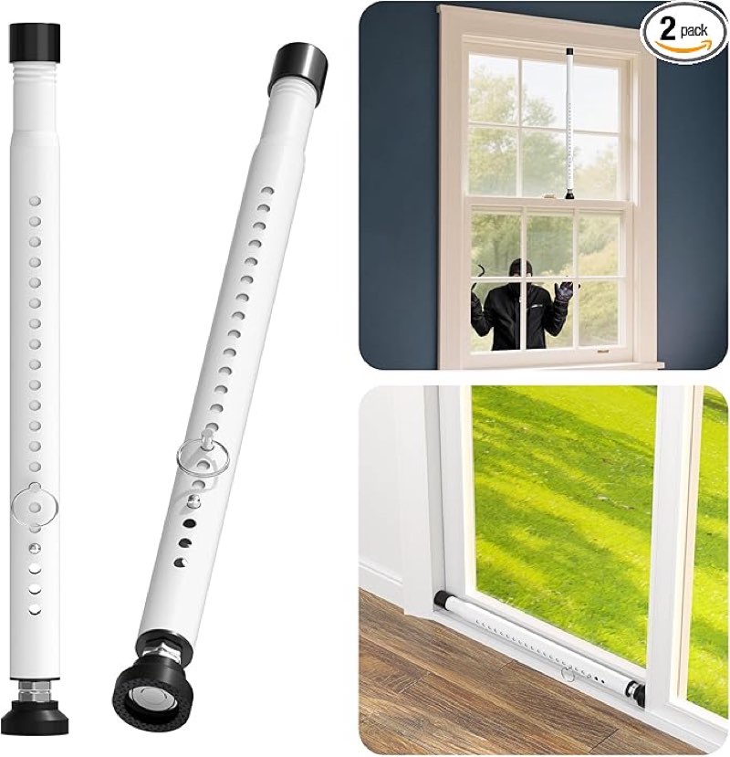 sliding door security bar, 2 pack 18"-50" adjustable window security bars with rubber tips, heavy du