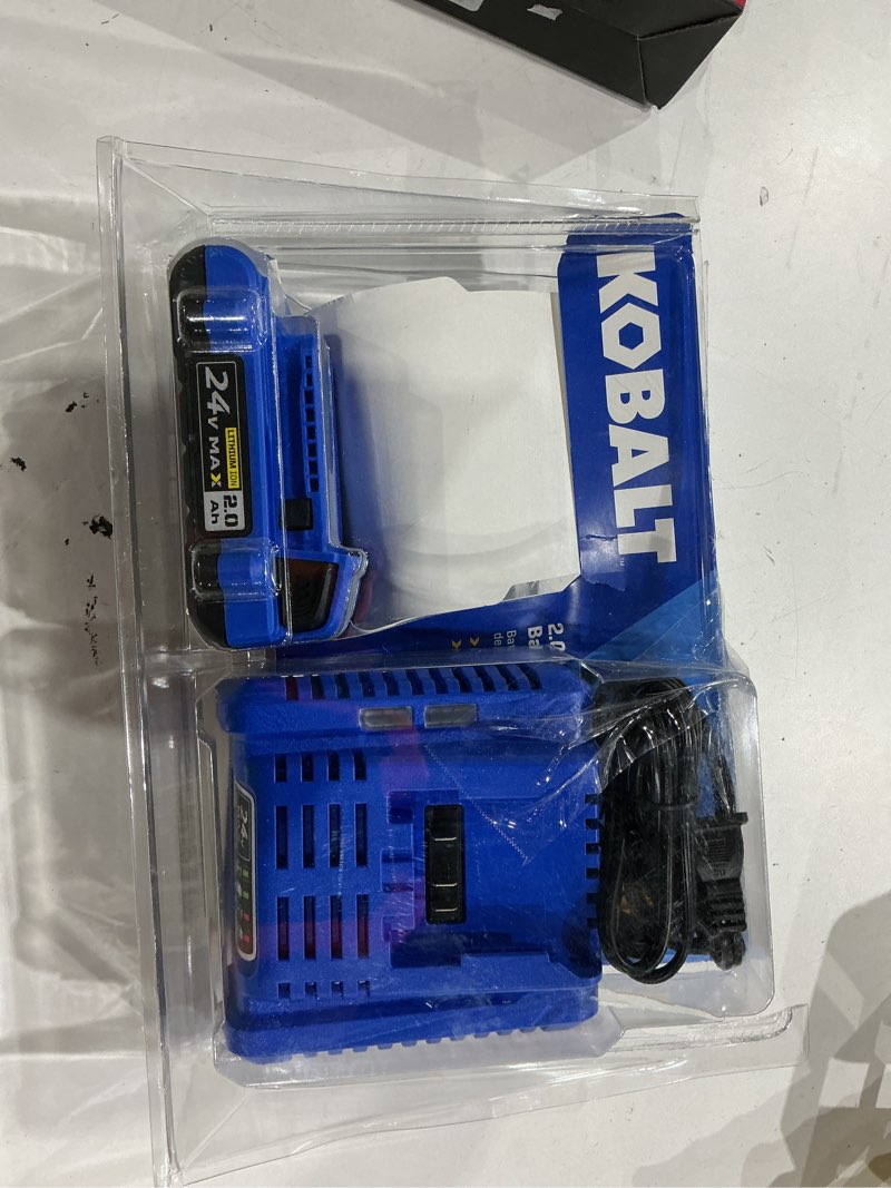 Condition photo showing As Is for kobalt 24 -volt 1 -pack lithium-ion ( 2 ah battery and charger )