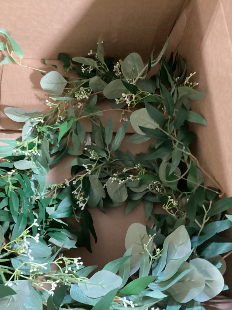 Condition photo showing Good Condition for fake greenery garlands artificial silver dollar eucalyptus garland in grey green and willow twigs garland intertwined together for rustic wedding arch swag doorways table runner decoration