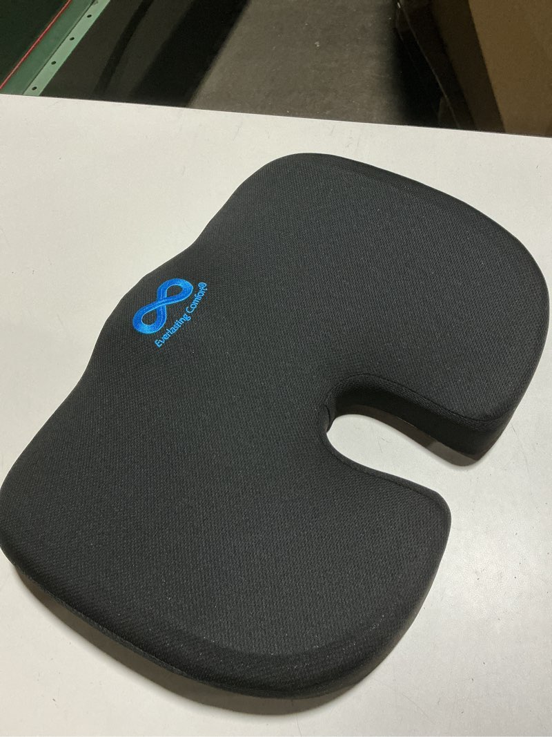 Condition photo showing Good Condition for Everlasting Comfort Doctor Recommended Memory Foam Seat Cushion for Office Chairs & Car - Ergonomic Office Desk Accessories - Cushions for Tailbone Pain Relief, Sciatica (Black, Large) 01. Black Large