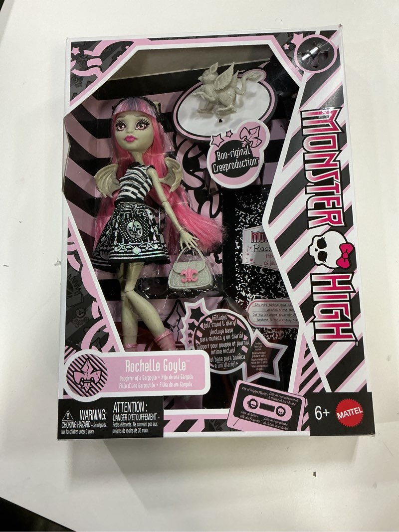 Condition photo showing New/Like New for monster high boo-riginal creeproduction doll, rochelle goyle collectible reproduction with doll stand, diary, and pet gargoyle griffin roux