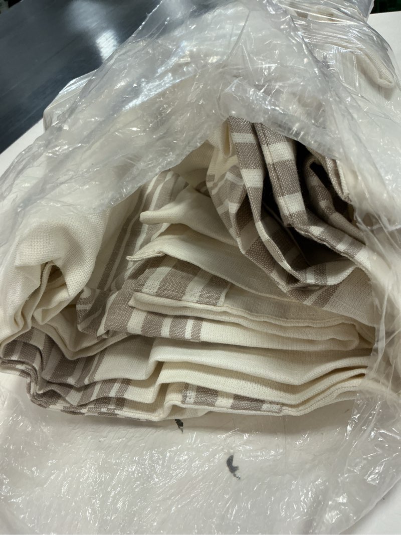 Condition photo showing Good Condition for coastal stripe linen cotton curtain - single panel, 48x108, ivory/natural