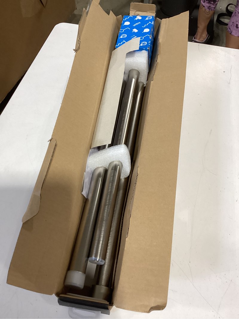 Condition photo showing Good Condition for umbra cappa curtain rod, includes 2 matching finials, brackets & hardware, 36 to 66-inches, nickel nickel 33 to 66-inch
