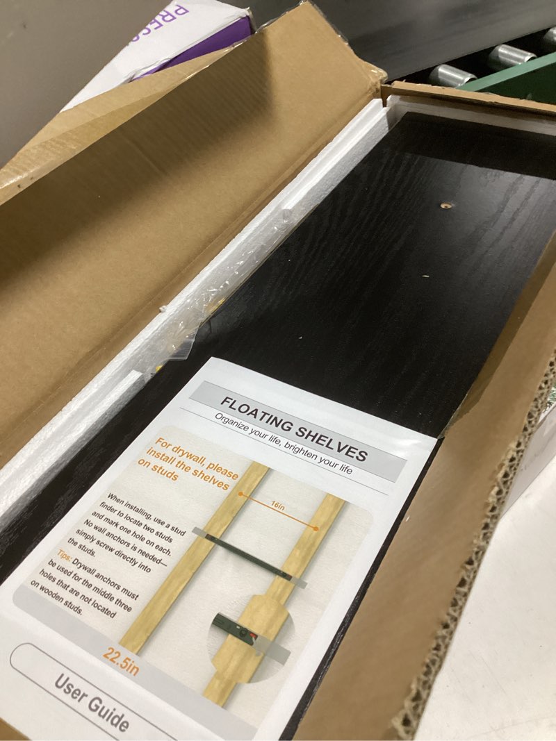 Condition photo showing Good Condition for bayka floating shelves for wall, 22.5 inches black wall shelves for bathroom, bedroom, living room, kitchen & book, hanging display decor organizer shelf with 22 lbs capacity a. black - universal classic style 22.5inches