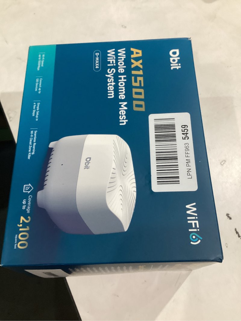 Condition photo showing item condition for DBIT AX1500 WiFi 6 Mesh Wi-Fi System | 2,100 Sq Ft Coverage & 120 Devices | Dual-Band, Seamless Roaming, Parental Controls | Standalone Router or Mesh Add-On Node | 4 Gigabit Ports Per Unit (1-Pack) WiFi 6 AX1500 | 1 PACK