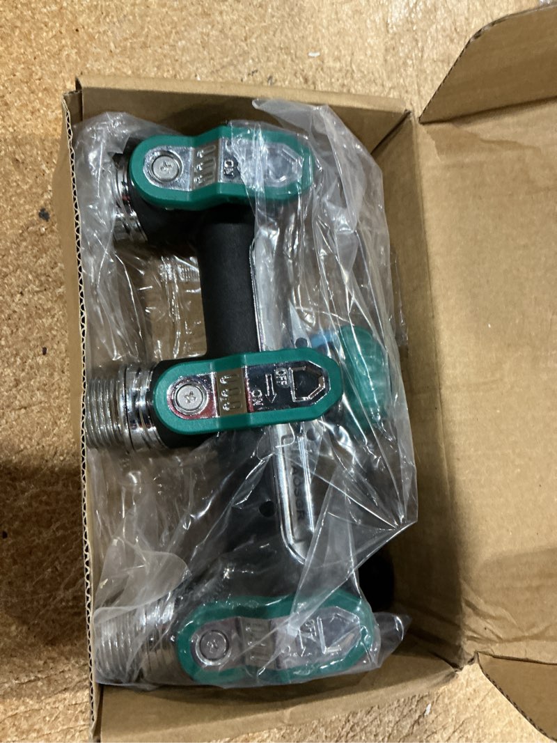 Condition photo showing Good Condition for garden hose splitter 3 way,metal heavy duty water hose splitter | with shut off valves,large easy-turn handles,3/4" ght full flow outdoor spigot faucet for and horticultural use(green) lawn green