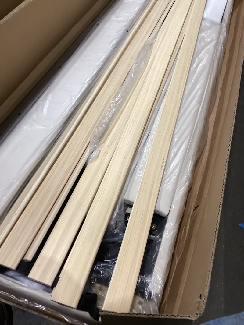 Condition photo showing As Is for King Size Platform Bed Frame with Upholstered Headboard, Wooden Slats Support, Noise Free, No Box Spring Needed, Easy Assembly, Beige, Velvet Beige King