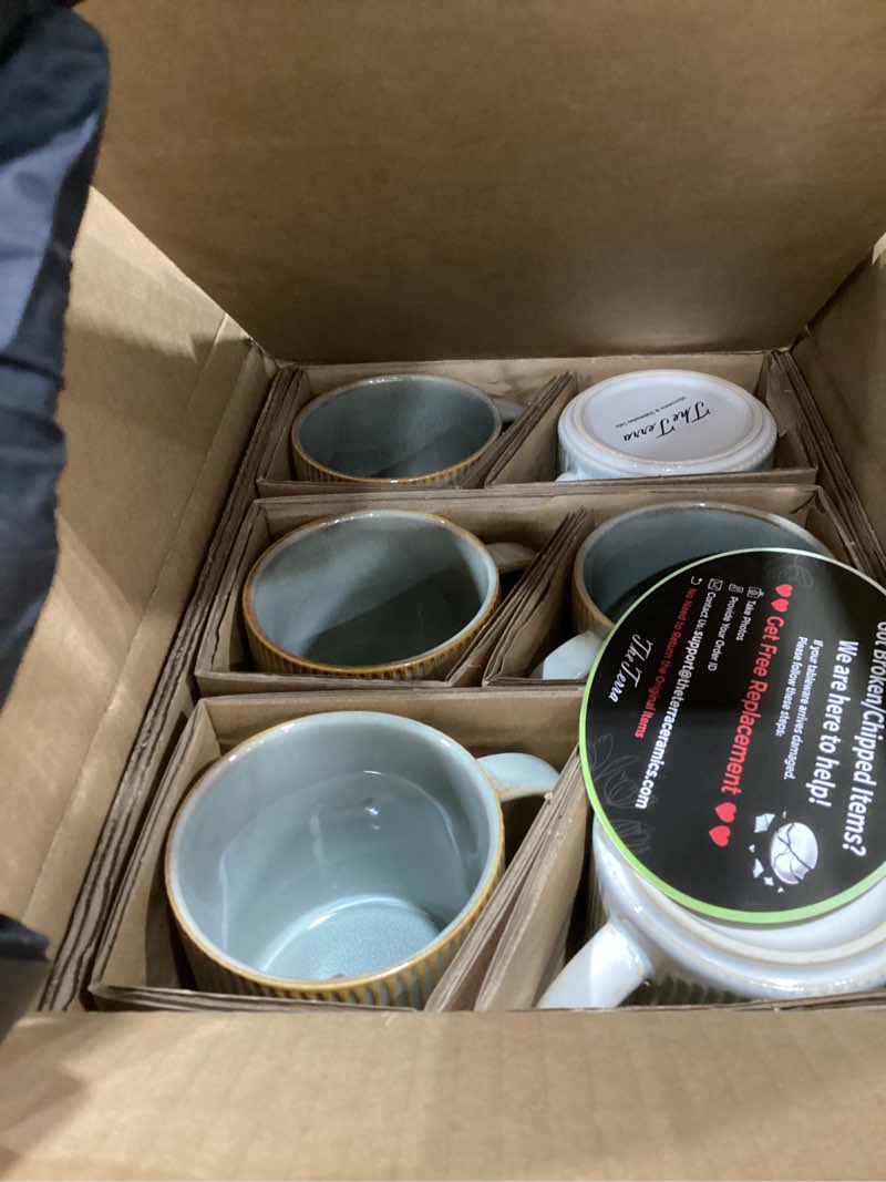 theterra ceramic coffee mugs set of 6, 14.2oz handmade coffee cups with handle for latte, tea, milk,