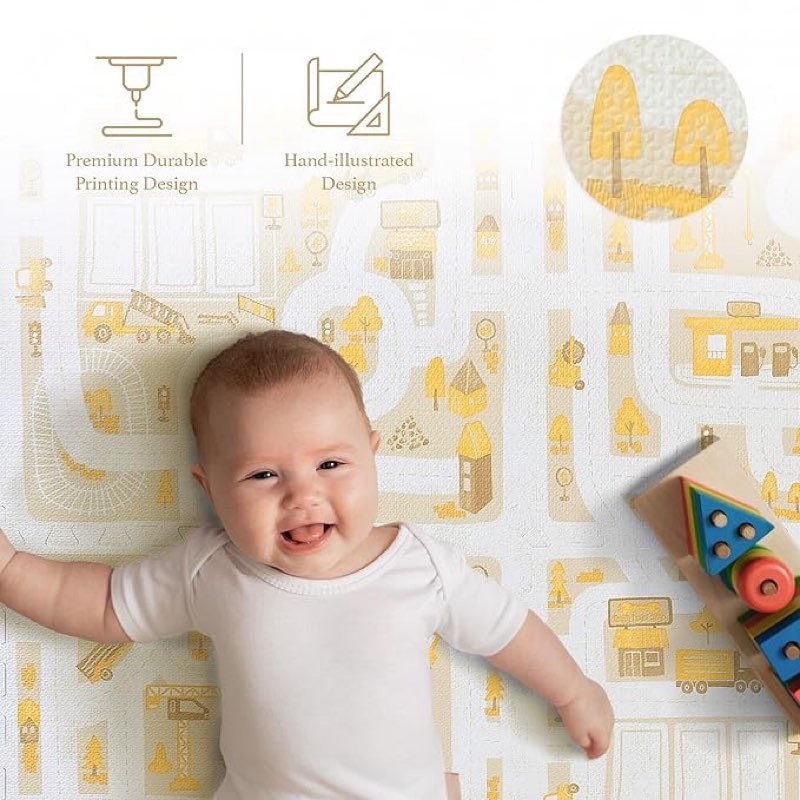 popsykosy premium baby floor play mat - thick & cushioned 0.5 inch playroom foam mat, non-toxic odorless - 6 tiles - spacious 6x4 ft. - stylish & large, waterproof for kids & toddlers - warm beige