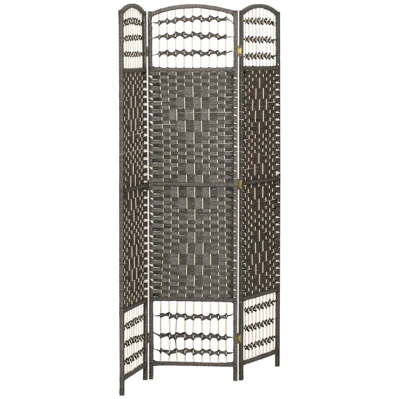 homcom 3 panel folding room divider portable privacy screen wave fiber room partition for home office dark gray