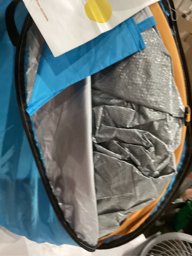 Condition photo showing New/Like New for oileus x-large 4 person beach tent sun shelter - portable sun shade instant tent for beach with carrying bag, stakes, 6 sand pockets, anti uv for fishing hiking camping, waterproof windproof, orange