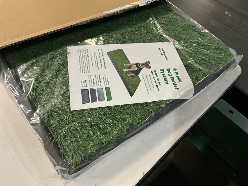 Condition photo showing Good Condition for petmaker artificial grass puppy pee pad with tray, reusable dog potty training mat for indoor & outdoor use, easy clean artificial turf surface for dogs and small pets, fake grass potty small 4-layer system