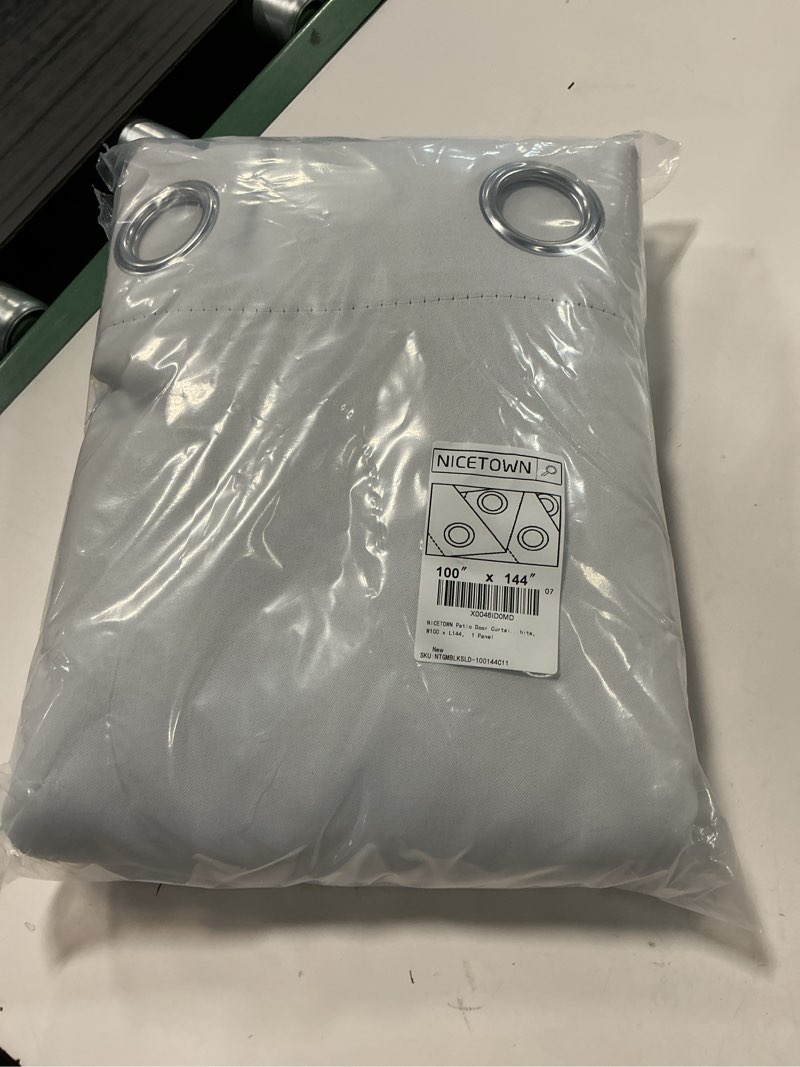 Condition photo showing New/Like New for NICETOWN Patio Door Curtain Room Darkening for Bedroom, Grommet Light & Heat Blocking Room Divider Curtain Panel Window Drape for Patio/Livingroom, Greyish White, W100 x L144, 1 Panel Greyish White 100"W x 118"L (Pack of 1)