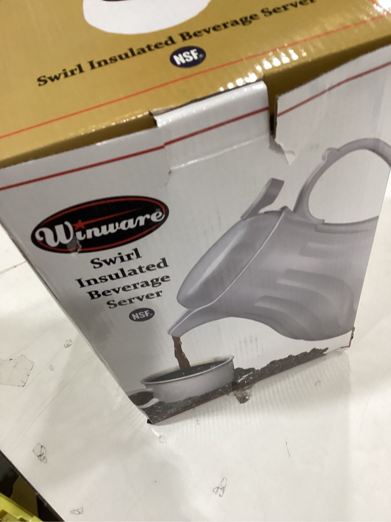 Condition photo showing New/Like New for Winco Push Button Insulated Beverage Server with Swirl Design, 64-Ounce, White