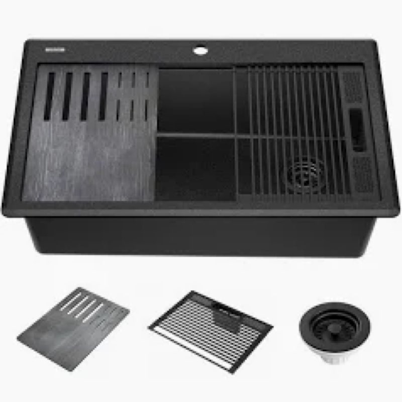 DELTA FAUCET Everest 33-inch Granite Composite Workstation Kitchen Sink Drop-In Top Mount Single Bow