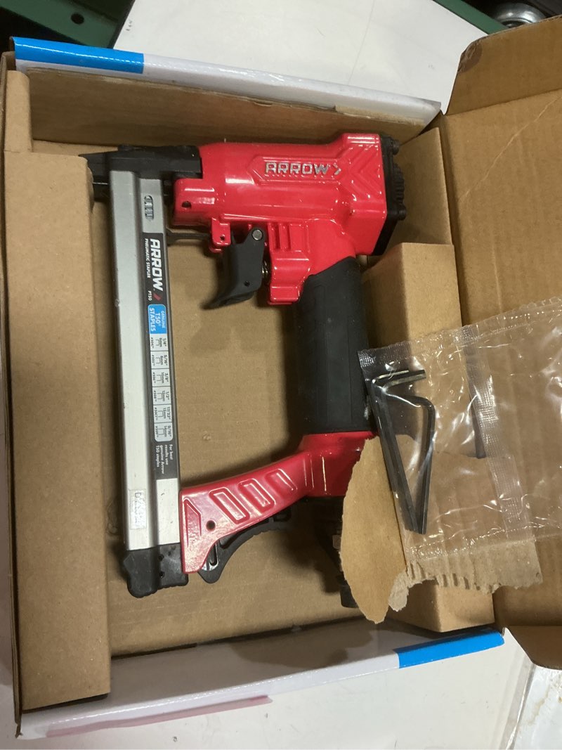 Condition photo showing As Is for Arrow PT50 Oil-Free Pneumatic Staple Gun, Professional Heavy-Duty Stapler for Wood, Upholstery, Carpet, Wire Fencing, Fits 1/4”, 5/16”, 3/8", 1/2", 9/16” Staples , Red