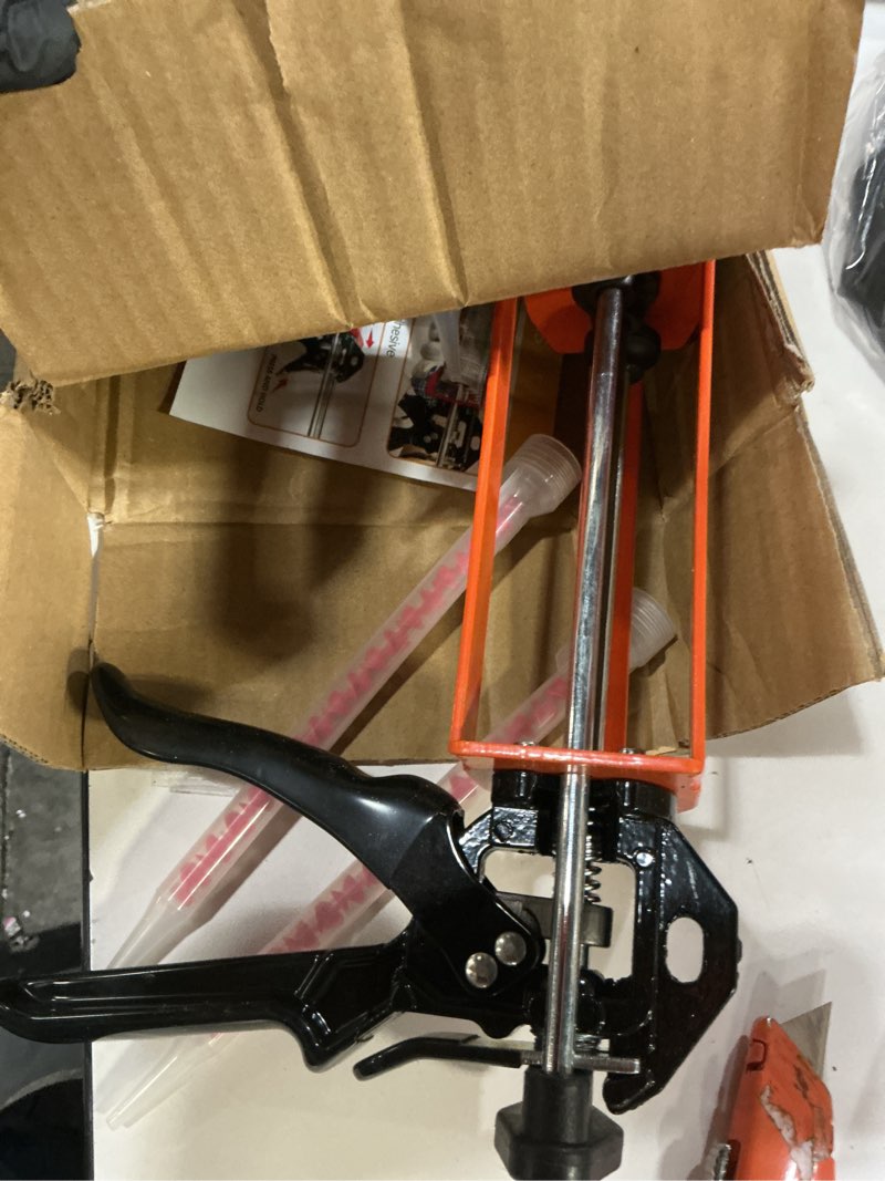 Condition photo showing Good Condition for dual caulking gun,epoxy gun for 200 ml(6.75 fl oz,1:1 or 2:1 mix ratio),manual double cartridge caulk gun panel bond adhesive applicator with mixing nozzles for 08115,05887,07333(orange)