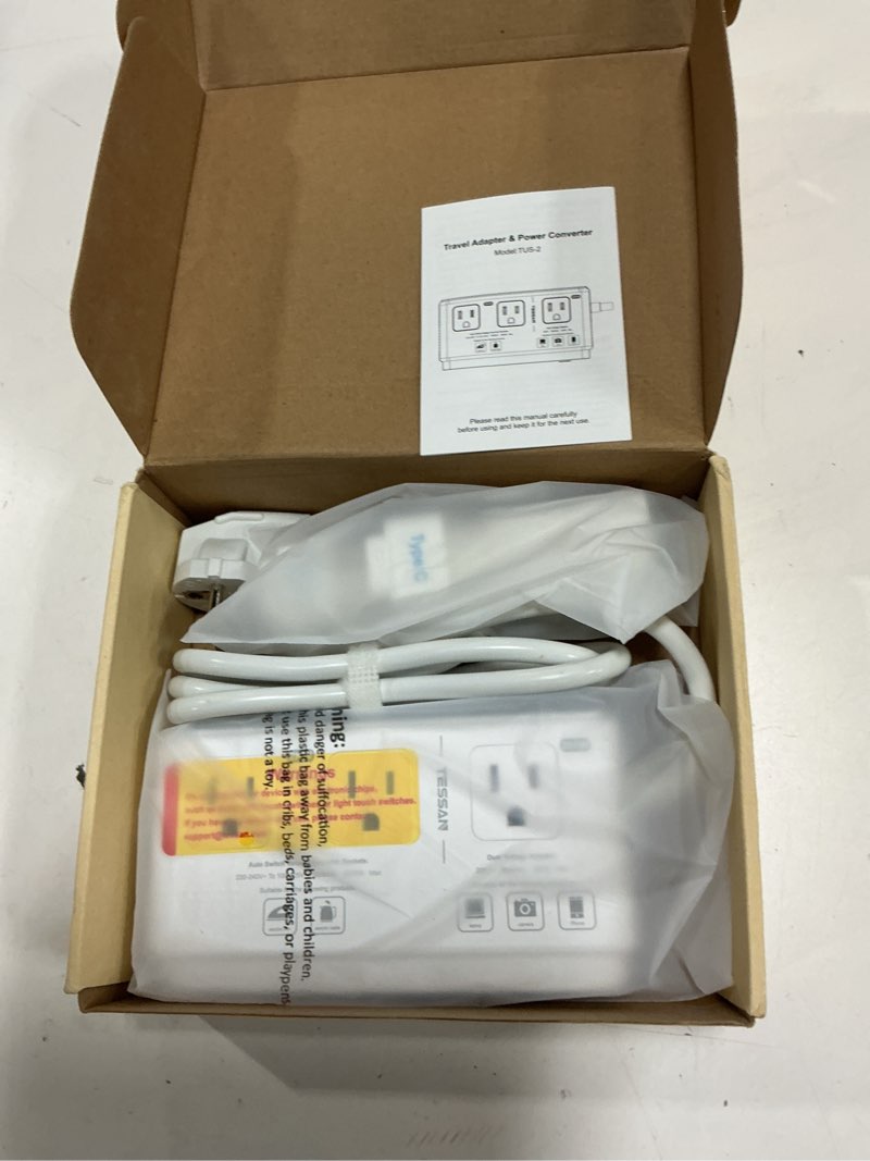 Condition photo showing Good Condition for 220v to 110v voltage converter, tessan universal travel adapter with 4 usb charger (1 usb c), 3 ac sockets and eu/uk/au/it plug power adaptor, step down transformer outlet-not for hair dryers white
