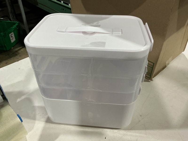 Condition photo showing Good Condition for 16 qt art supply storage organizer, 4-tier with removable trays | large white 4-tier craft case with adjustable dividers, removable trays and carry handle for markers, paints and beads. 4 layer-white
