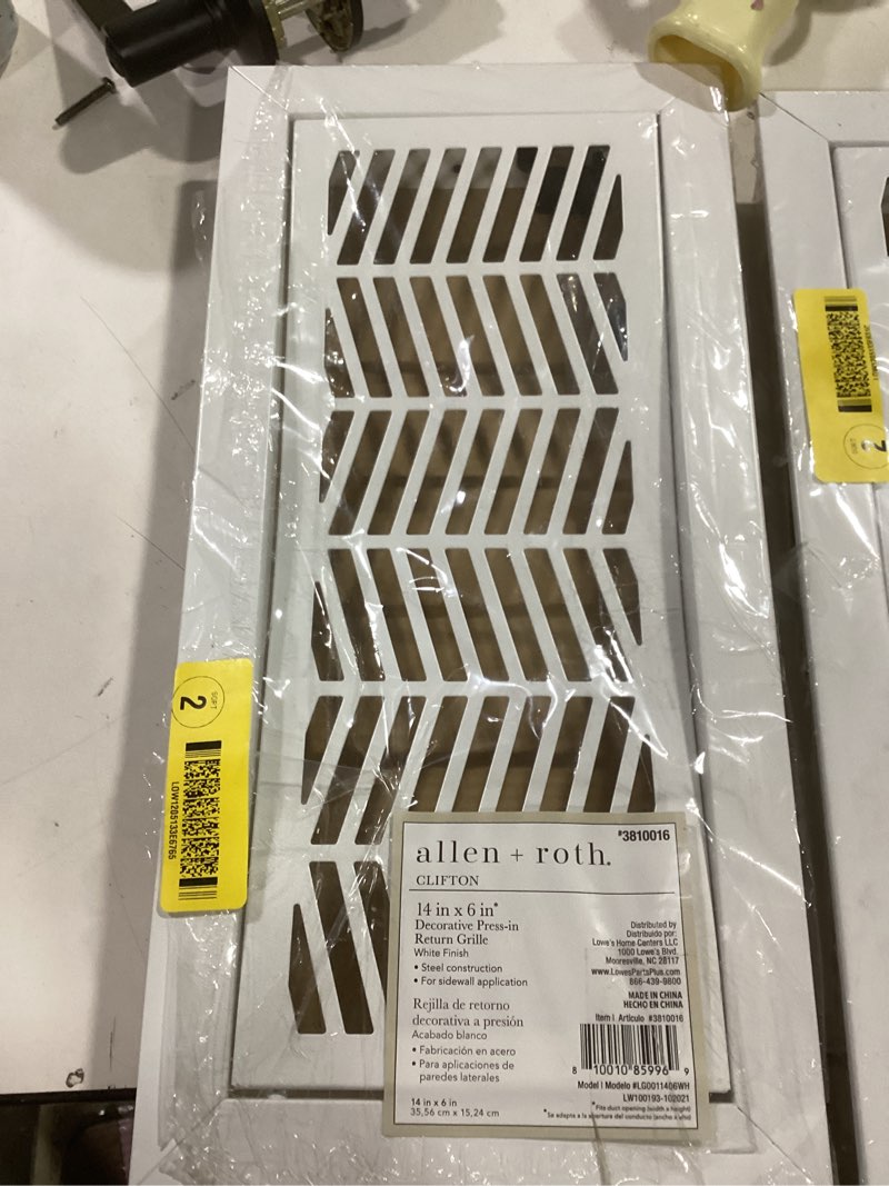 Condition photo showing As Is for allen + roth 14 in x 6 in press in return grille