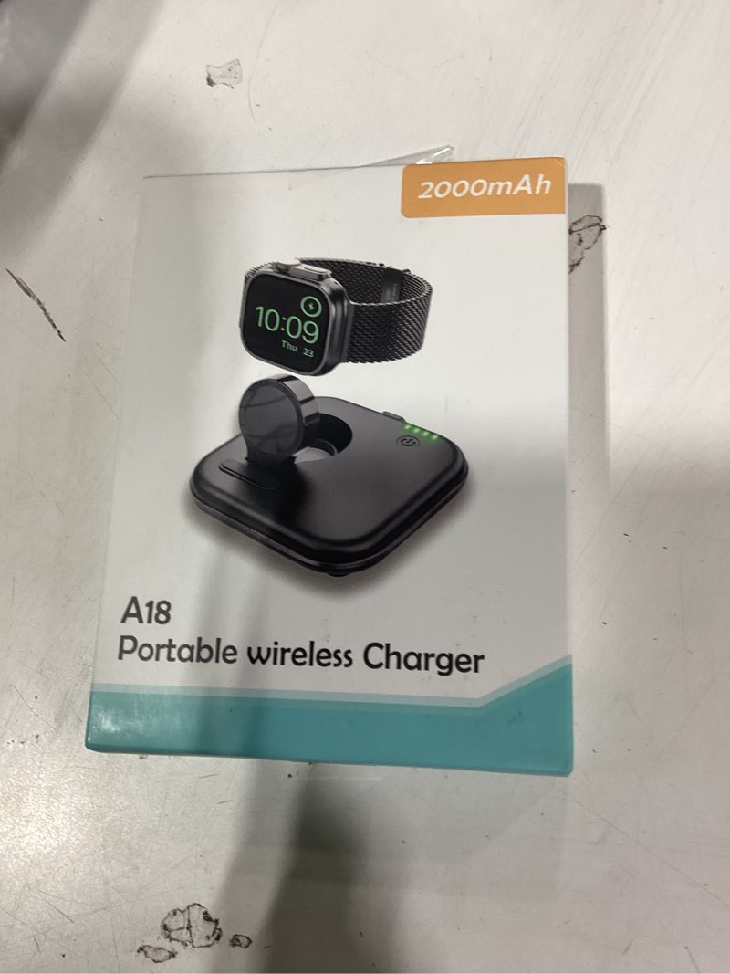 Condition photo showing New/Like New for portable for apple watch charger 2000mah - foldable magnetic for series 2-10/se/ultra1/2, emergency backup charger with type-c travel cable marble blue