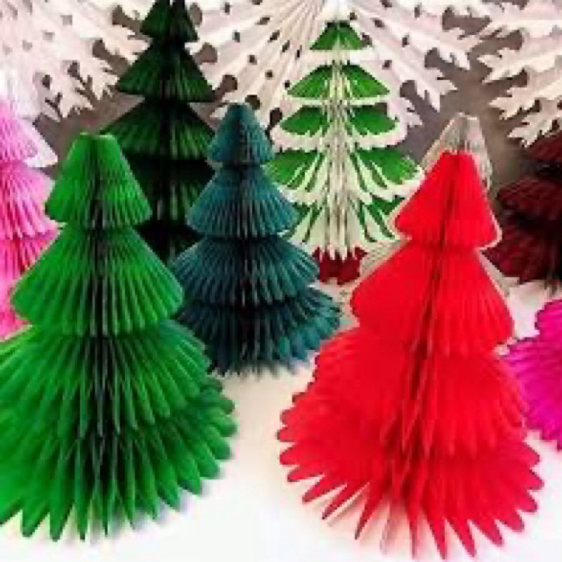 poen 3 ft x 20 inches extra large christmas tree 3d honeycomb paper tree xmas centerpiece for indoor holiday party home decorations(red)