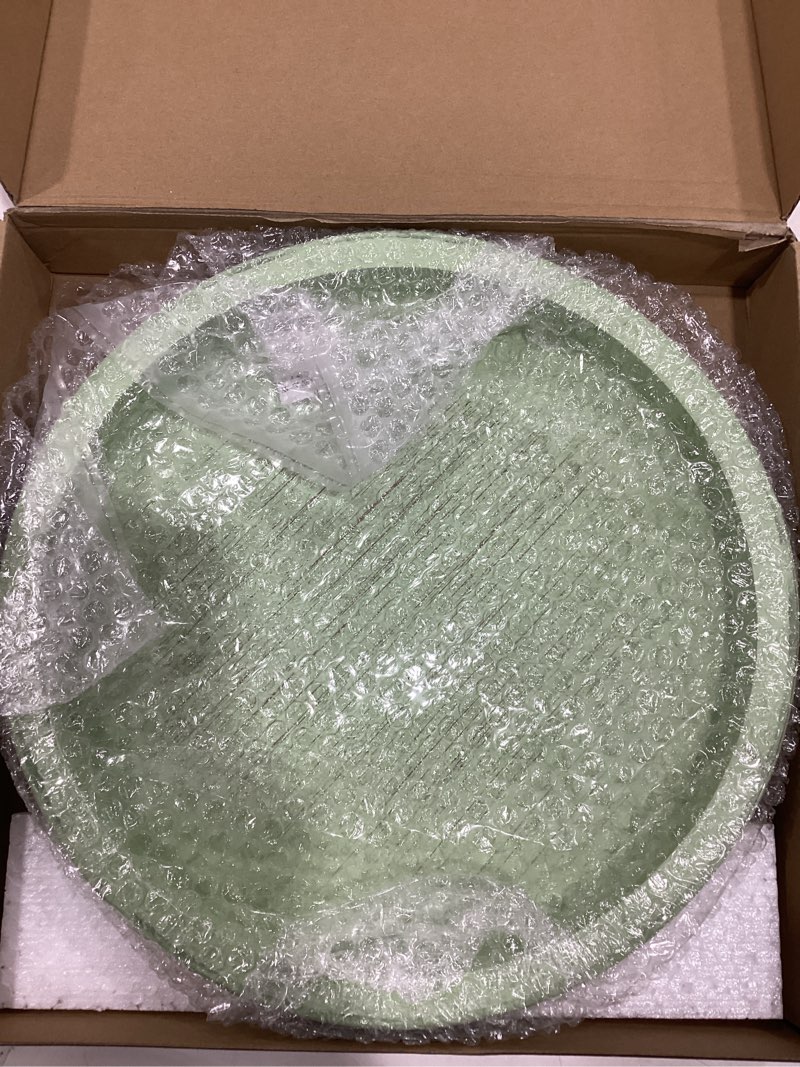 Condition photo showing As Is for KULEDM Handmade Wooden Decorative Tray, Small Beaded Coffee Table Tray Decor, Sage Round Serving Tray for Coffee Table, Dining Room Table Entryway and Living Room Table