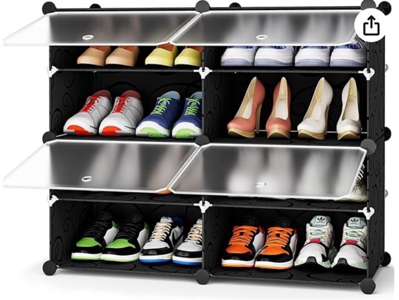 homidec shoe rack, 8 tier shoe storage cabinet 32 pair plastic shoe shelves organizer for closet hallway bedroom entryway black 2 by 8