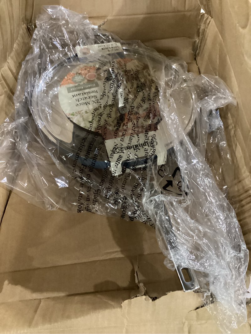 Condition photo showing Good Condition for calphalon premier ceramic nonstick 12 inch frying pan with lid, durable ceramic pan for searing, sauteing, long lasting pfas-free cookware, dishwasher safe, macaron 12" fry pan with lid macaron