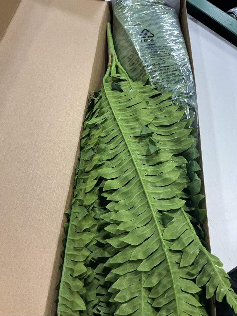 Condition photo showing New/Like New for 35" ferns artificial bush plants large, 2 artificial boston ferns with 39 fronds for outdoors home decor